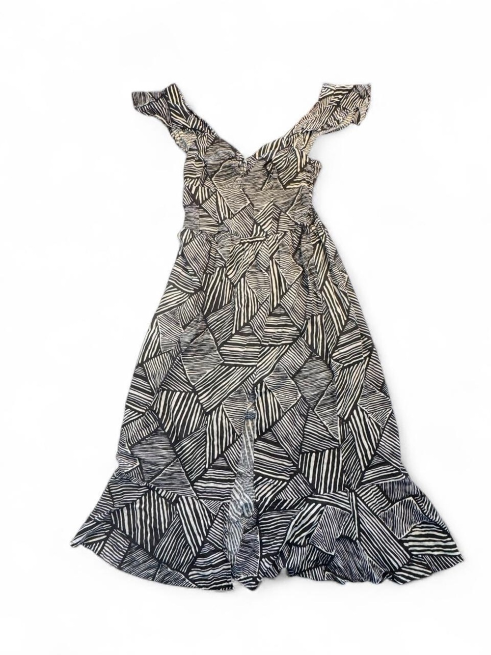 Land of the Free Black White Abstract Geometric Print Midi Dress Women's Medium